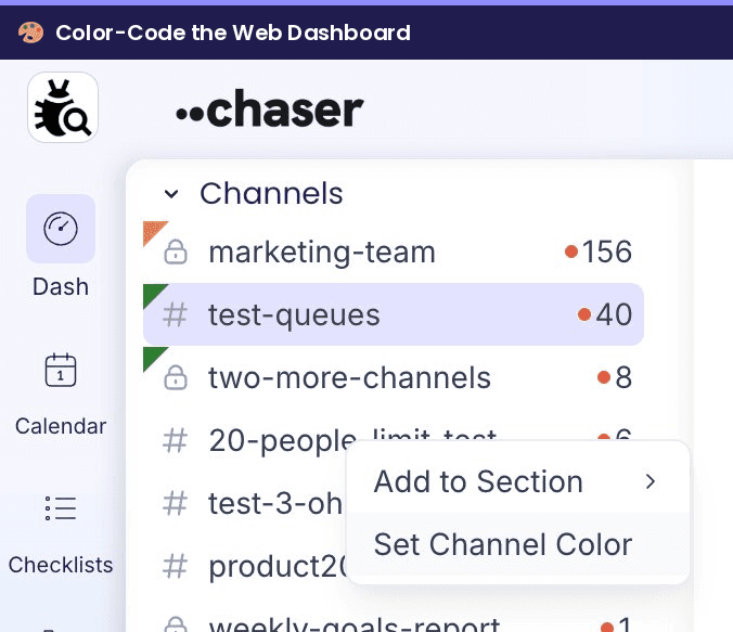 Set channel color context menu on the Chaser web dashboard