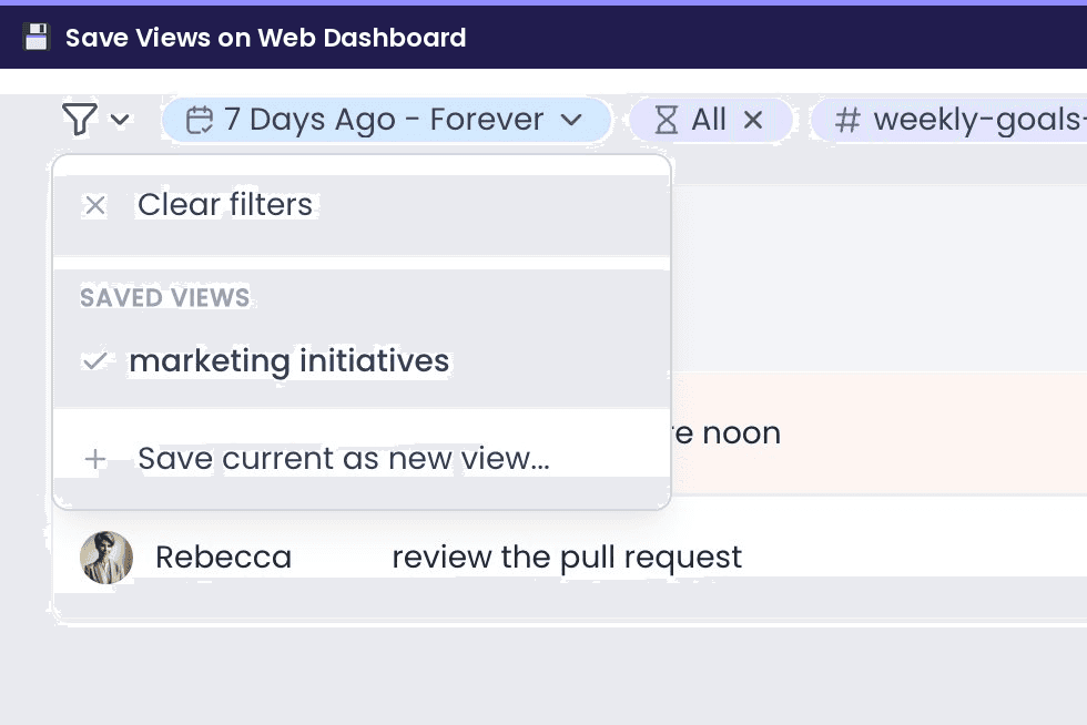 Saved views menu on the Chaser web dashboard